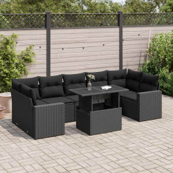8 Pcs conjunto sofás de jardim com almofadões vime PE preto
