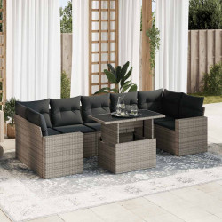 8 Pcs conjunto sofás de jardim c/ almofadões vime PE cinzento