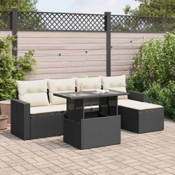 6 Pcs conjunto sofás de jardim c/ almofadões vime PE preto