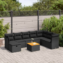 9 Pcs conjunto de sofás p/ jardim c/ almofadões vime PE preto
