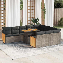 11 Pcs conjunto sofás de jardim c/ almofadões vime PE/acácia