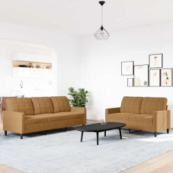 2 Pcs conjunto de sofás com almofadões veludo castanho