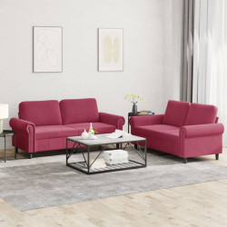 2 Pcs conjunto de sofás com almofadões veludo vermelho tinto