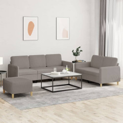 3 Pcs conjunto de sofás com almofadões tecido cinza-acastanhado
