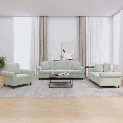 3 Pcs conjunto de sofás com almofadas veludo cinzento-claro
