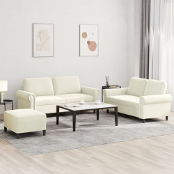 3 Pcs conjunto de sofás com almofadões veludo cor creme
