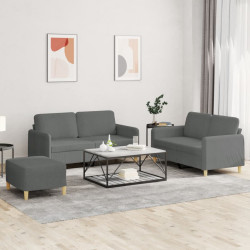 3 Pcs conjunto de sofás com almofadões tecido cinzento-escuro