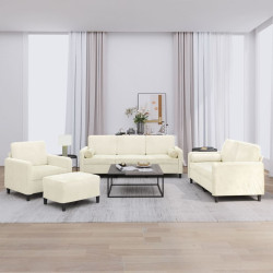 4 Pcs conjunto de sofás com almofadas veludo cor creme