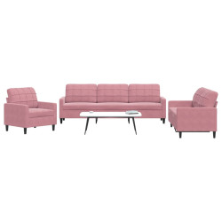 3 Pcs conjunto de sofás com almofadões veludo rosa