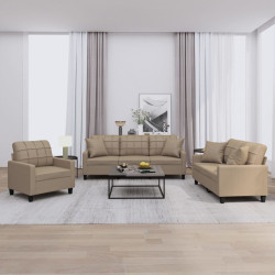 3 Pcs conjunto sofás c/ almofadas couro artificial cappuccino
