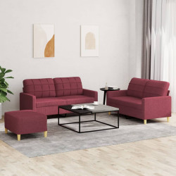 3 Pcs conjunto de sofás com almofadões tecido vermelho tinto