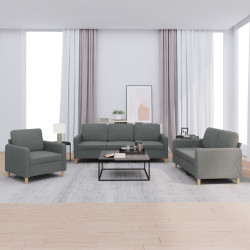 3 Pcs conjunto de sofás com almofadões tecido cinzento-escuro
