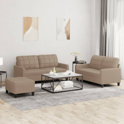 3 Pcs conjunto sofás c/ almofadões couro artificial cappuccino