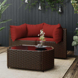 3 Pcs conjunto lounge jardim c/ almofadões vime PE castanho