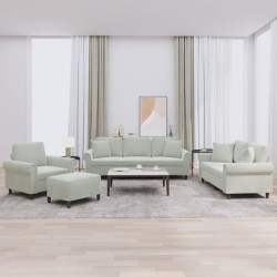 4 Pcs conjunto de sofás com almofadas veludo cinzento-claro