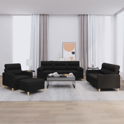 4 Pcs conjunto de sofás com almofadas tecido preto