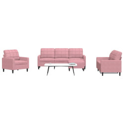 4 Pcs conjunto de sofás com almofadões veludo rosa