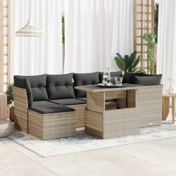 7 Pcs conj. sofás jardim com almofadões vime PE cinzento-claro