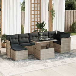 8 Pcs conj. sofás jardim c/ almofadões vime PE cinzento-claro