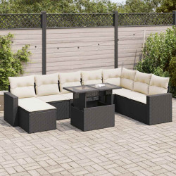9 Pcs conjunto de sofás p/ jardim c/ almofadões vime PE preto
