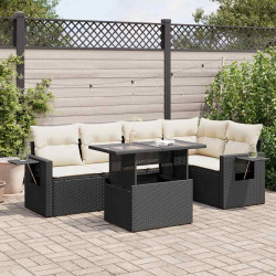 6 Pcs conjunto sofás de jardim c/ almofadões vime PE preto