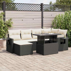 7 Pcs conjunto de sofás p/ jardim c/ almofadões vime PE preto