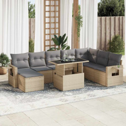 9 Pcs conjunto de sofás p/ jardim com almofadões vime PE bege