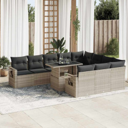 11 Pcs conjunto sofás de jardim c/ almofadões vime PE cinzento