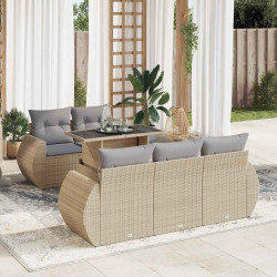 6 Pcs conjunto de sofás p/ jardim com almofadões vime PE bege