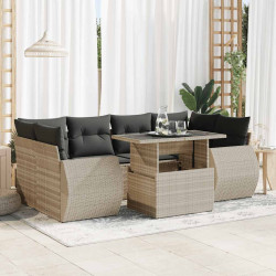 7 Pcs conj. sofás jardim com almofadões vime PE cinzento-claro