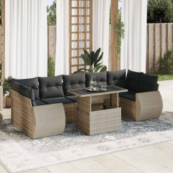 8 Pcs conj. sofás jardim c/ almofadões vime PE cinzento-claro