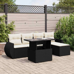 6 Pcs conjunto sofás de jardim c/ almofadões vime PE preto