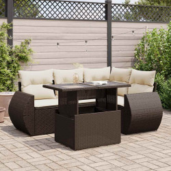 5 Pcs conjunto sofás p/ jardim c/ almofadões vime PE castanho