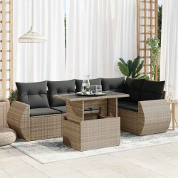 6 Pcs conjunto sofás de jardim com almofadões vime cinzento