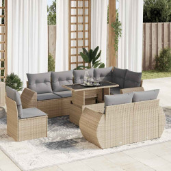 9 Pcs conjunto de sofás p/ jardim com almofadões vime PE bege