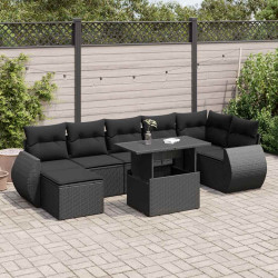 8 Pcs conjunto sofás de jardim com almofadões vime PE preto