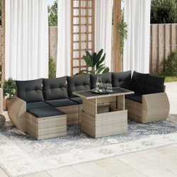 8 Pcs conj. sofás jardim c/ almofadões vime PE cinzento-claro