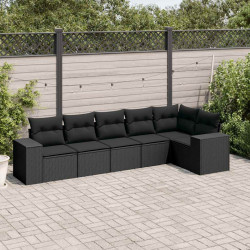 6 Pcs conjunto sofás de jardim c/ almofadões vime PE preto