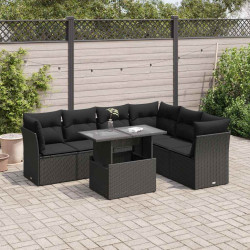 7 Pcs conjunto de sofás p/ jardim c/ almofadões vime PE preto