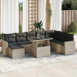 9 Pcs conj. sofás jardim com almofadões vime PE cinzento-claro