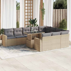 11 Pcs conjunto sofás de jardim c/ almofadões vime PE bege