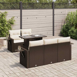 6 Pcs conjunto de sofás jardim c/ almofadões vime PE castanho