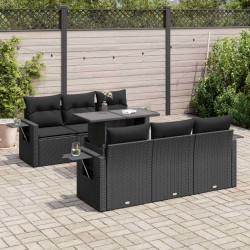 7 Pcs conjunto de sofás p/ jardim c/ almofadões vime PE preto