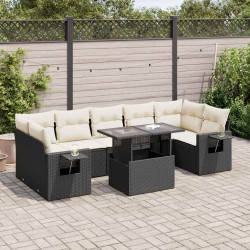 8 Pcs conjunto sofás de jardim com almofadões vime PE preto