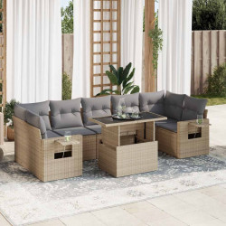 8 Pcs conjunto de sofás p/ jardim com almofadões vime PE bege