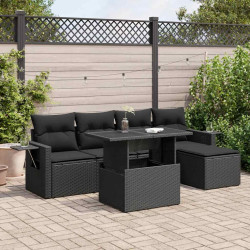 6 Pcs conjunto sofás de jardim c/ almofadões vime PE preto