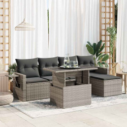 6 Pcs conjunto sofás de jardim com almofadões vime cinzento