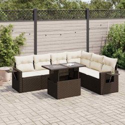 7 Pcs conjunto de sofás jardim c/ almofadões vime PE castanho