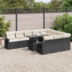 11 Pcs conjunto sofás de jardim c/ almofadões vime PE preto