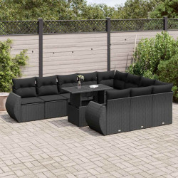 11 Pcs conjunto sofás de jardim c/ almofadões vime PE preto